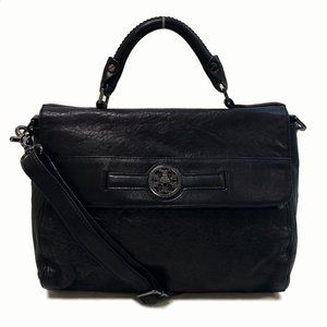 Tory Burch Audra Glazed Leather Black Satchel Bag